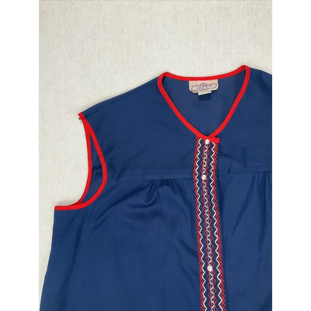 Vintage Izzy’s Artist Gardening Smock Chore Snap Apron Vest Top M Navy 2XL USA